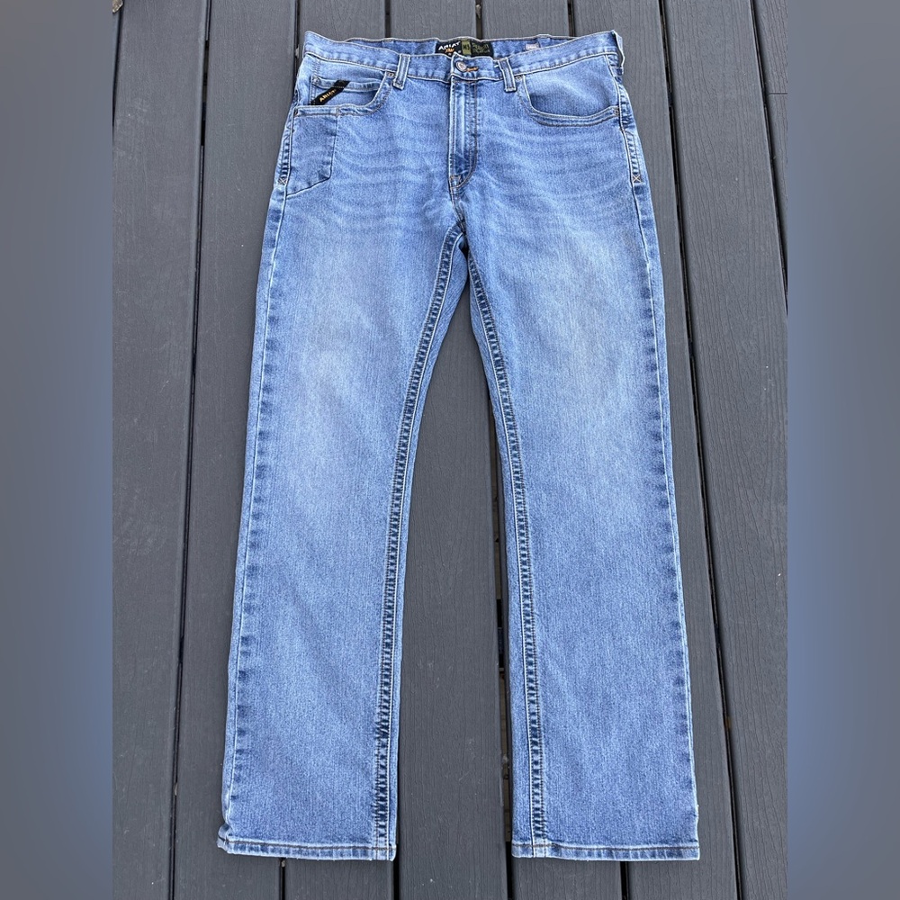 Ariat Rebar M5 Jeans Mens 38x35 Blue Straight Leg Workwear Denim